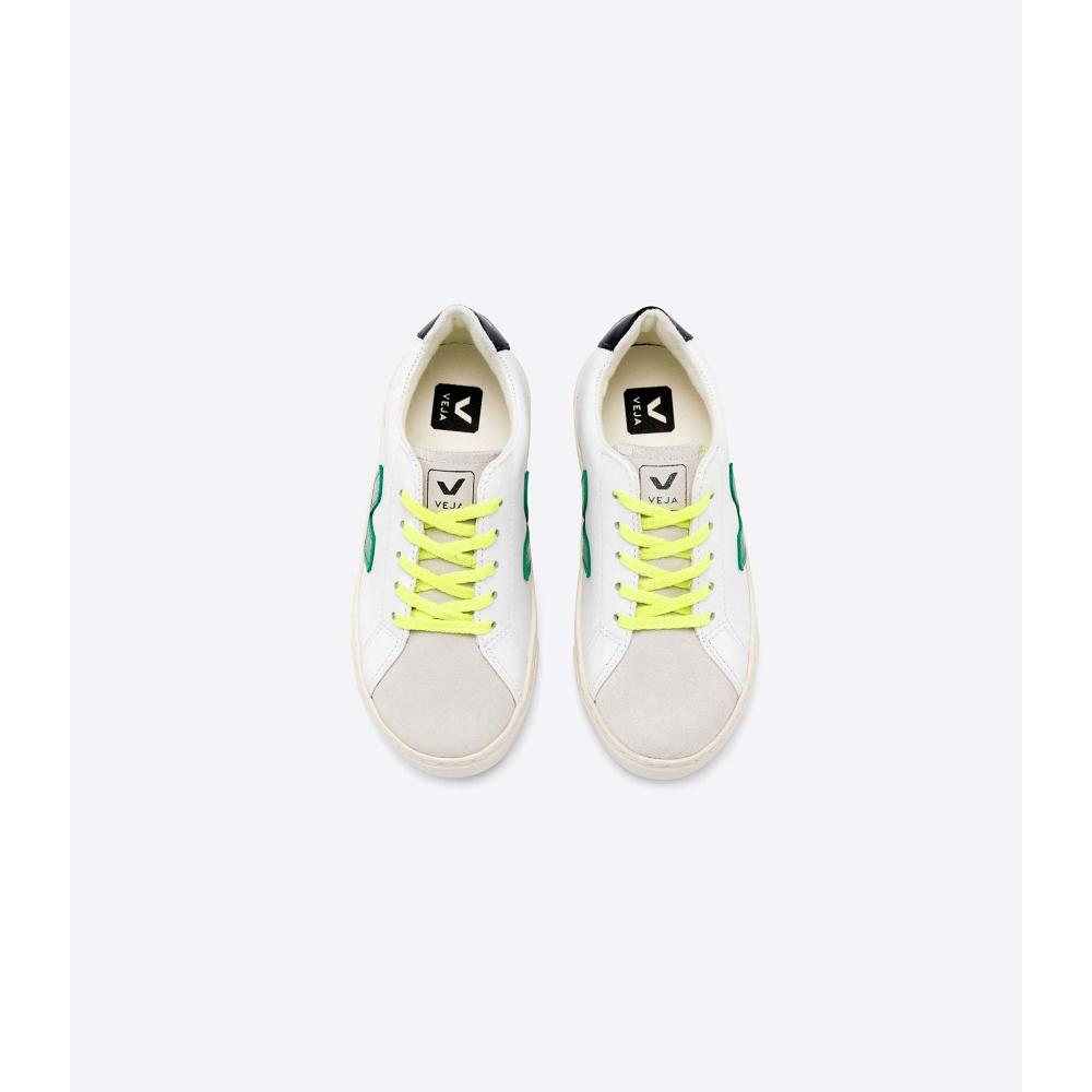 Veja ESPLAR LEATHER Kids' Sneakers White/Green/Black | CA 820NWY